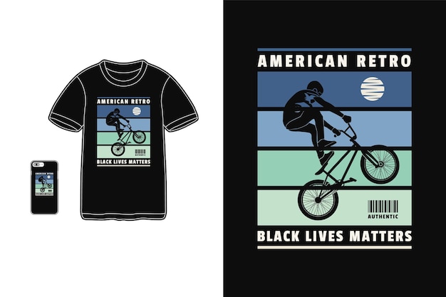 Vector american retro bmx, estilo de silueta de diseño de camiseta