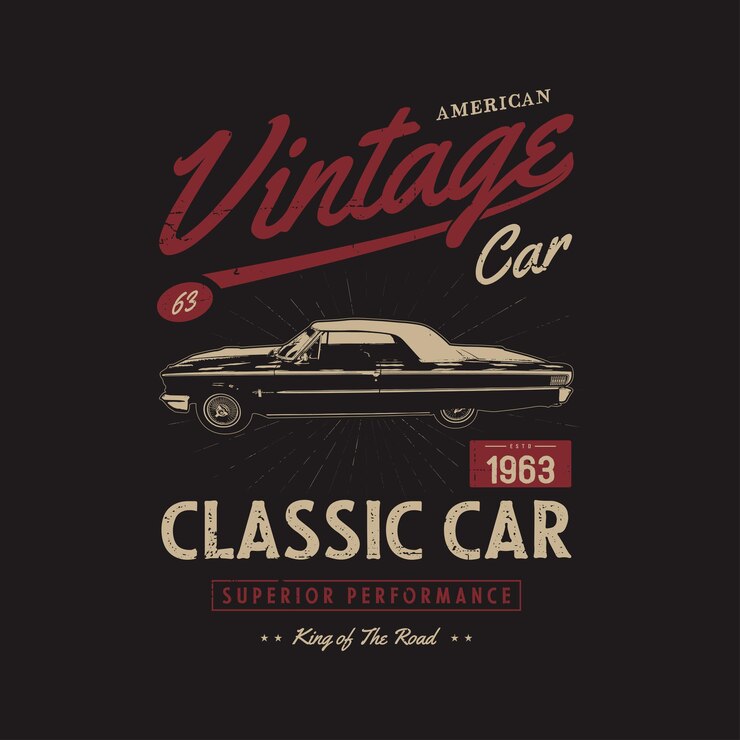 American Vintage Classic Cars Vector Tshirt Diseño Gráfico T-shirt de automóviles antiguos personalizados con impresiones de ilustraciones gráficas y fondo de plantilla de póster negro