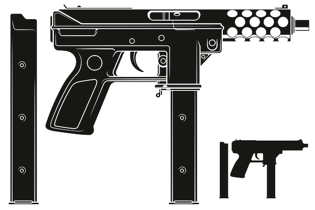 Ametralladora de silueta gráfica con clip de munición
