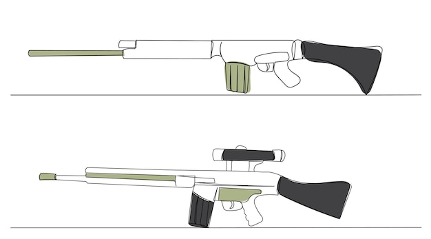 ametralladoras rifles línea dibujo boceto vector