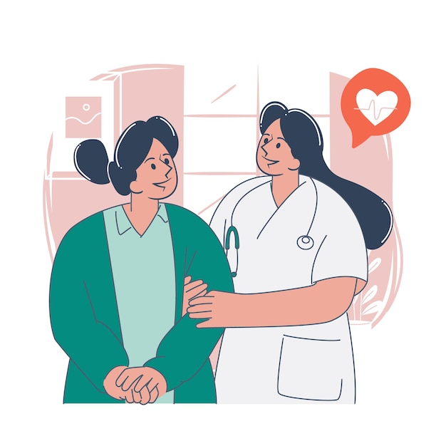 Amigable doctora reconfortando al paciente en la clínica Ilustración de vector plano