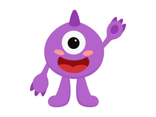 El amigable monstruo cíclope púrpura saludando
