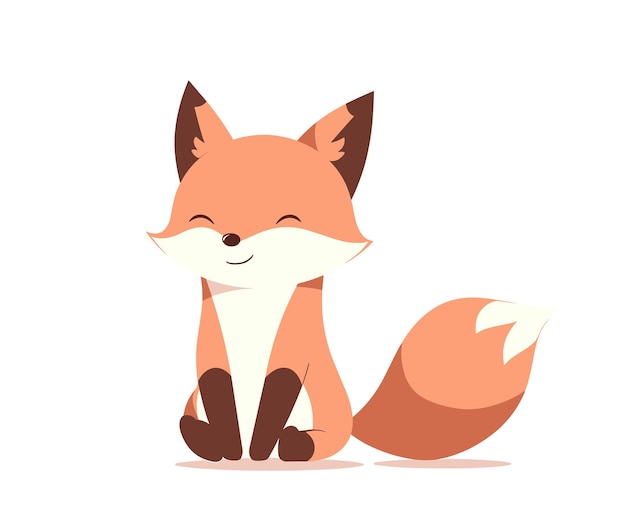 Un amigable zorro de dibujos animados sentado con una sonrisa encantador depredador salvaje Ilustración vectorial plana