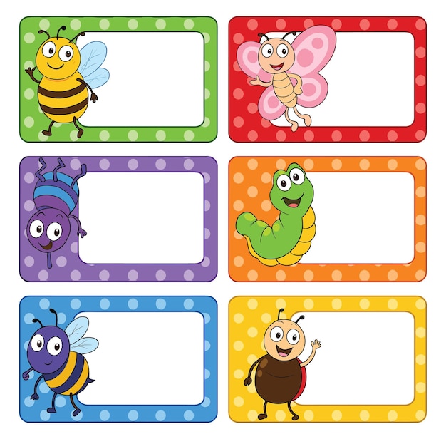 Amigables insectos Fun y coloridas etiquetas de nombre