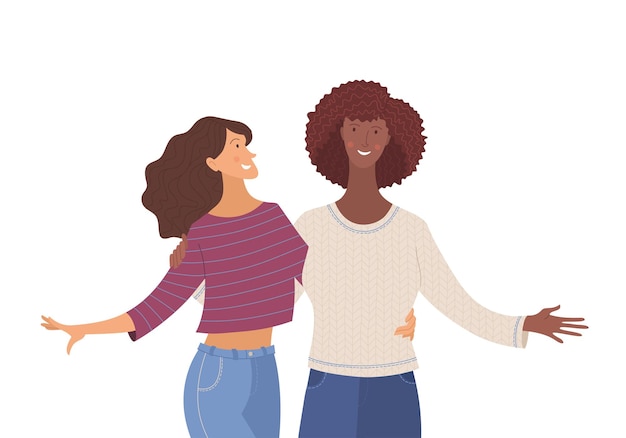 Amigas y niñas sonrientes ilustración vectorial plana