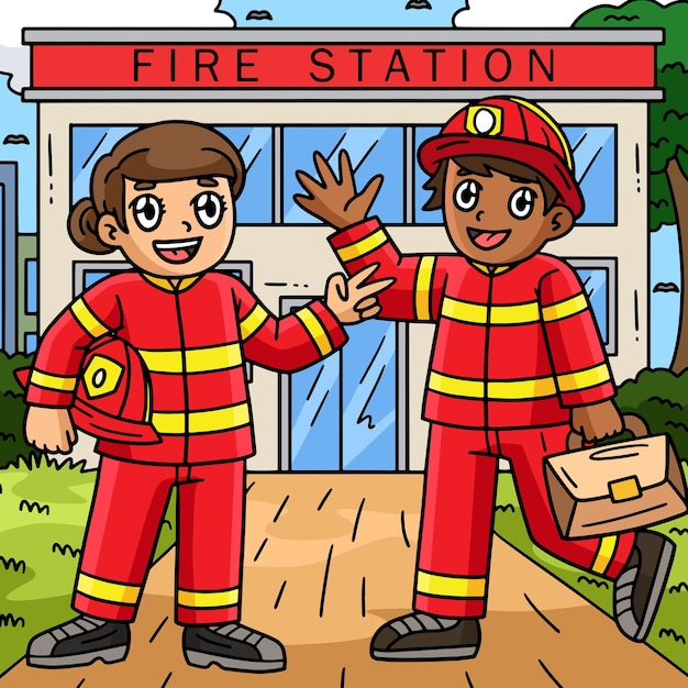 Amigo del bombero Ilustración de dibujos animados en color