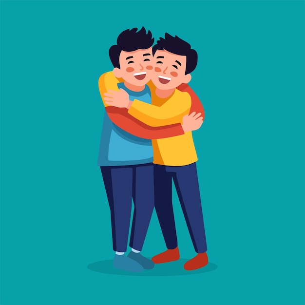 Vector amigos abrazándose el uno al otro ilustración de vector plano 12