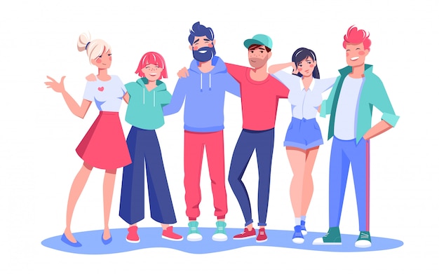 Amigos abrazándose juntos celebran un evento especial