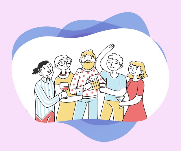 Amigos bebiendo alcohol en una fiesta Ilustración vectorial plana
