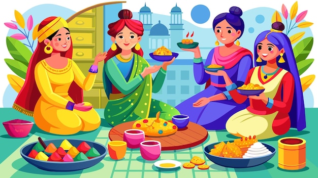 Amigos compartiendo delicias de Holi