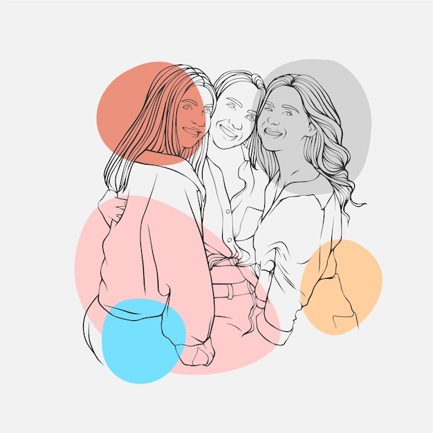 Amigos dibujados a mano para el día de la amistad en estilo de arte lineal