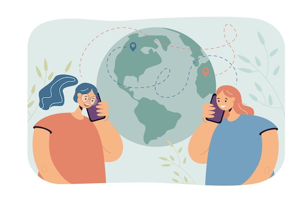 Amigos de diferentes continentes hablando por teléfono.