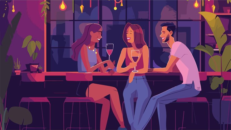 Vector amigos disfrutando de las bebidas en un bar