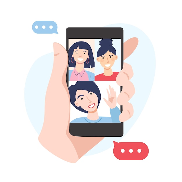 Los amigos están teniendo videollamadas usando el teléfono inteligente