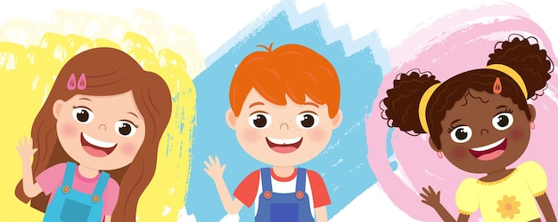 Vector amigos felices personajes de niños en edad preescolar.