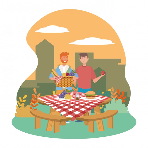 Amigos de los hombres que tienen comida campestre
