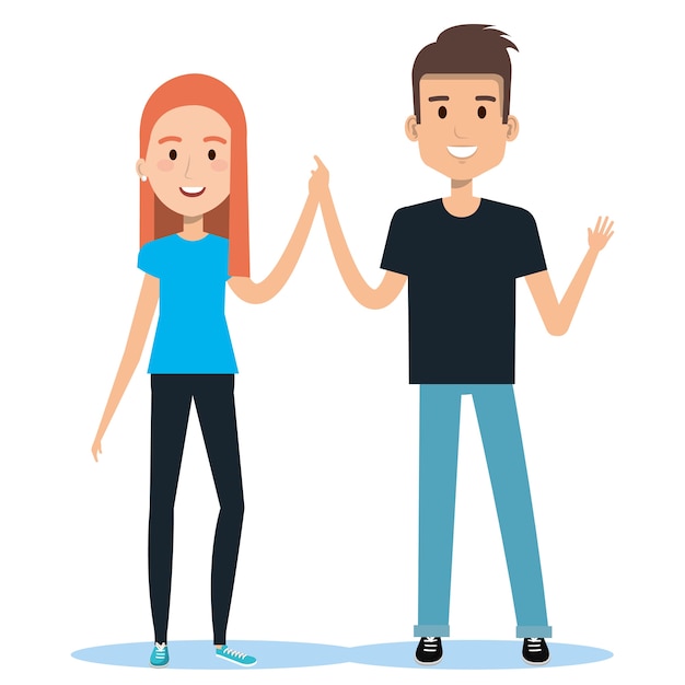 Amigos jóvenes en ropa casual hombre y niña