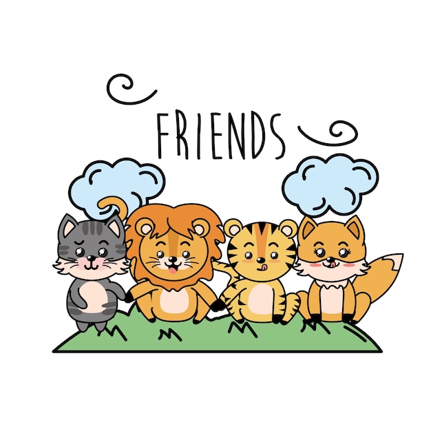amigos lindos animal con las manos juntas caminando