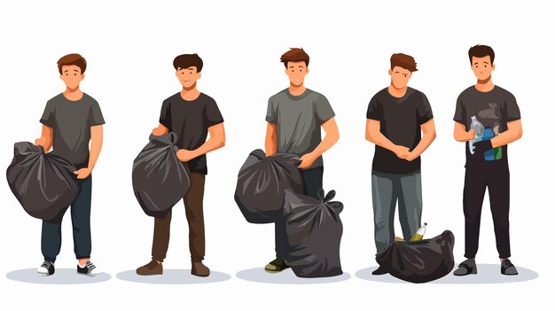 Amigos masculinos recogen juntos los desechos plásticos al aire libre