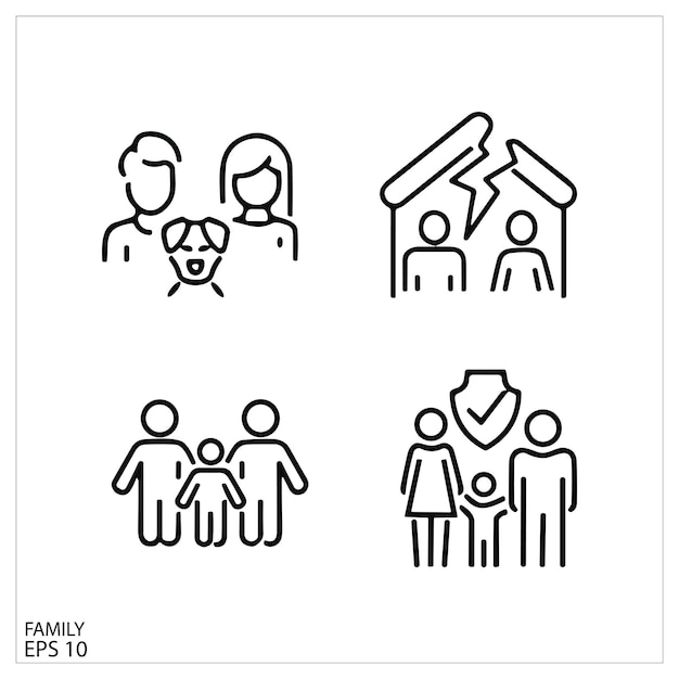 Amistad de amor familiar Iconos Iconos de contorno delgado paquete de ilustración vectorial eps10