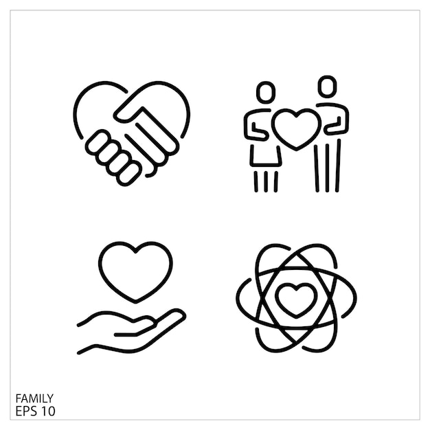 Amistad de amor familiar Iconos Iconos de contorno delgado paquete de ilustración vectorial eps10