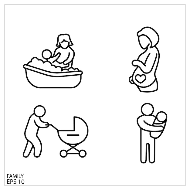 Amistad de amor familiar Iconos Iconos de contorno delgado paquete de ilustración vectorial eps10