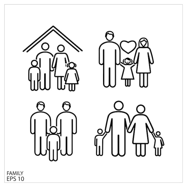 Amistad de amor familiar Iconos Iconos de contorno delgado paquete de ilustración vectorial eps10
