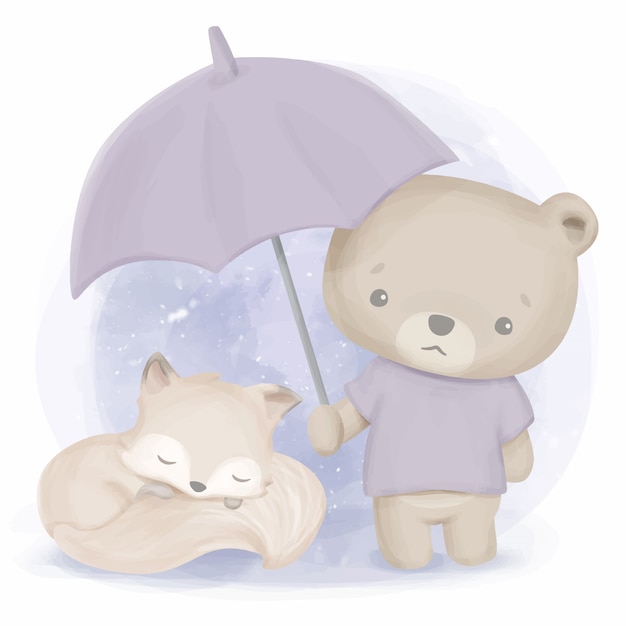 Amistad de cute animal bear y fox