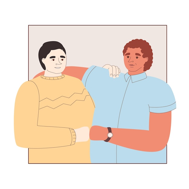 Amistad y emociones positivas concepto Dos jóvenes sonrientes hombres felices amigos de pie juntos