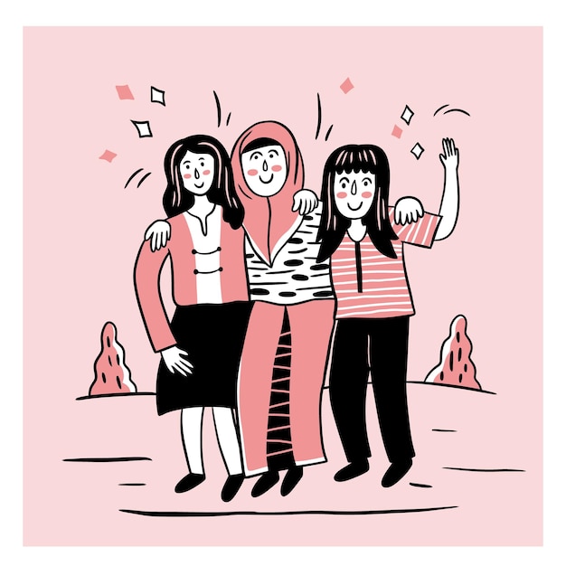 una amistad de tres niñas ilustración