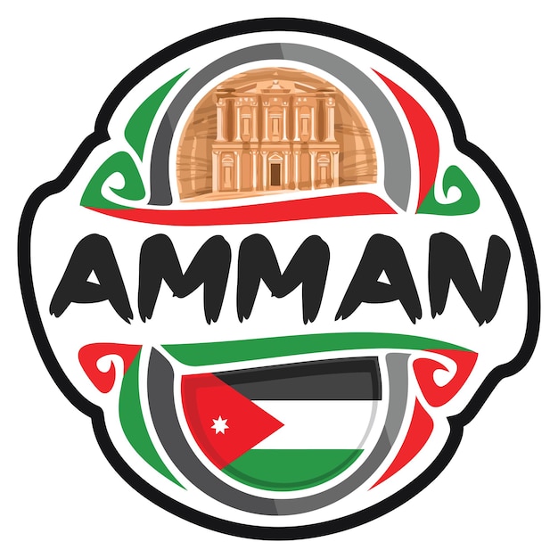 Amman Jordania Bandera Viaje Souvenir Pegatina Skyline Logo Insignia Sello Sello Emblema Vector SVG EPS