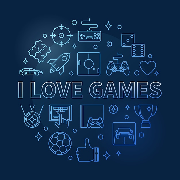 Amo el concepto de vector de juegos ilustración de contorno redondo azul