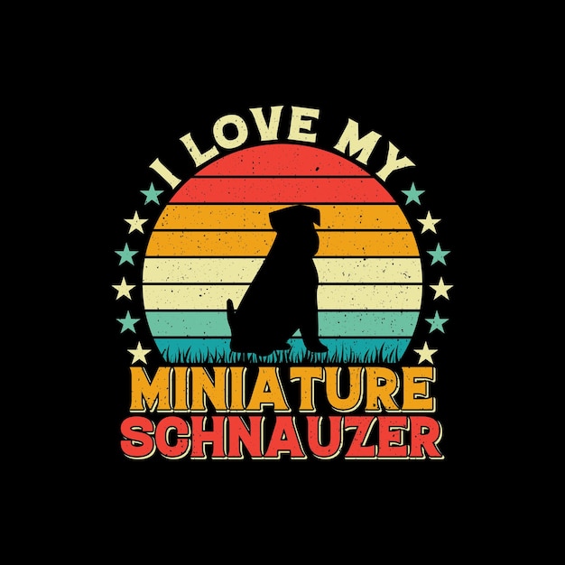 Amo mi diseño de camiseta Schnauzer miniatura, vintage. puesta de sol