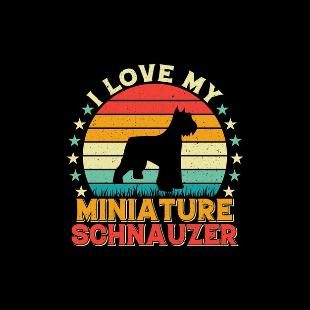 Amo mi diseño de camiseta Schnauzer miniatura, vintage. puesta de sol