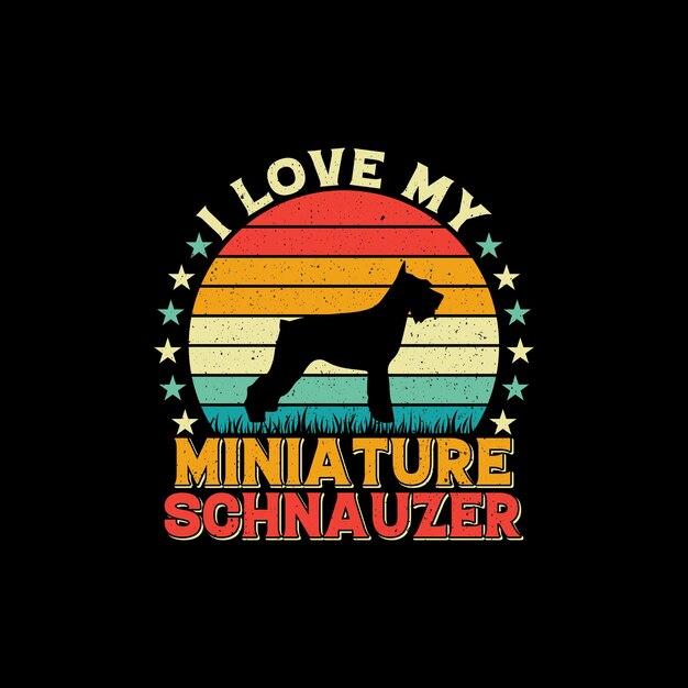 Amo mi diseño de camiseta Schnauzer miniatura, vintage. puesta de sol