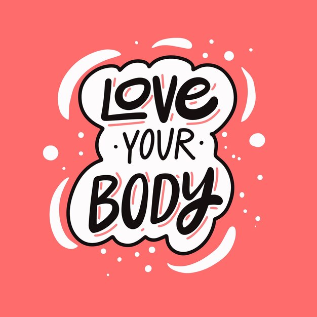 Amo tu frase de caligrafía moderna dibujada a mano de cuerpo. Texto de letras de color negro y fondo de color rosa. Cartel de stock vectorial.