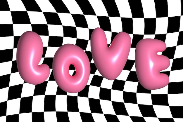 El amor de la burbuja rosa del globo 3D en el estilo Y2K