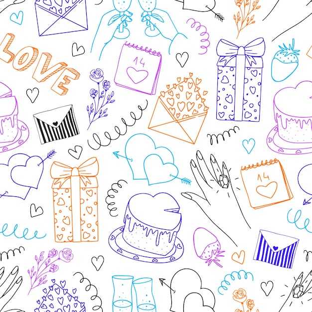 Amor de carta de patrones sin fisuras en estilo doodle cartel romántico