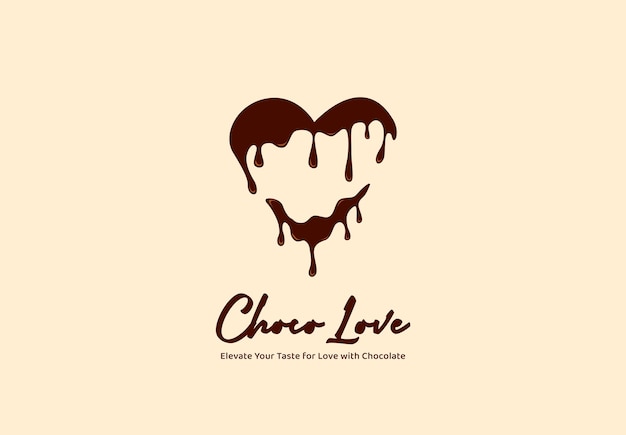 Amor de chocolate derretido que fluye en forma de corazón vector logo icono