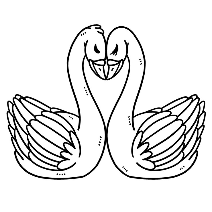 Vector amor cisnes aislados página para colorear para niños
