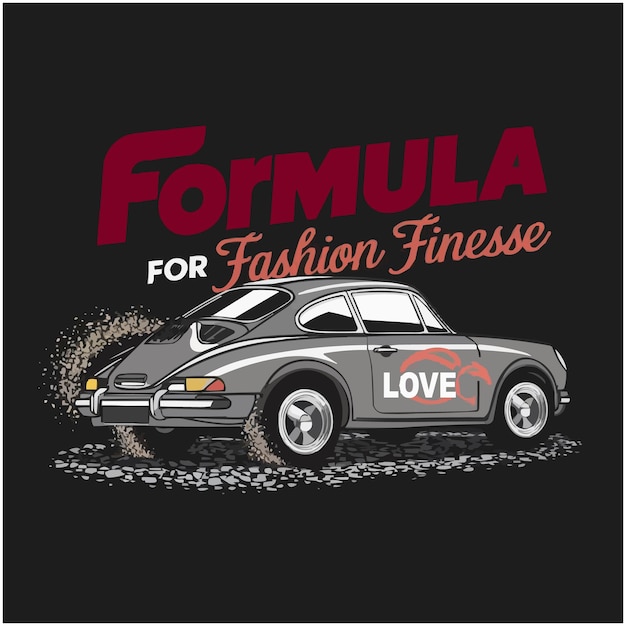Con el amor del coche personalizado arte vectorial tipografía diseño de camiseta