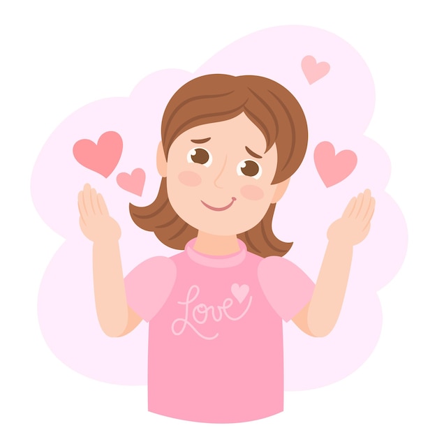 Vector amor, concepto, sonriente, mujer joven, día de valentines