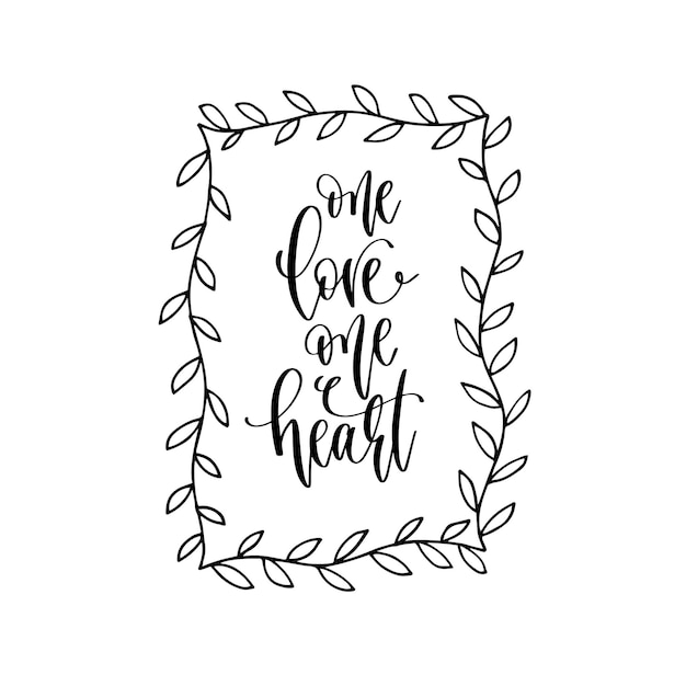 Un amor, un corazón, inscripción de letras a mano para invitación de boda o diseño de san valentín