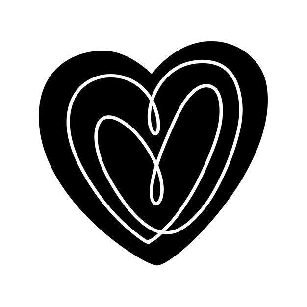 Amor de corazón negro dibujado a mano con líneas blancas Ilustración del icono del logotipo de San Valentín Decor