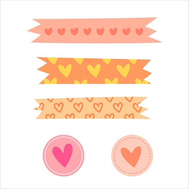 Amor y corazón pegatina de cinta washi dibujado a mano para el elemento del planificador y Valentín