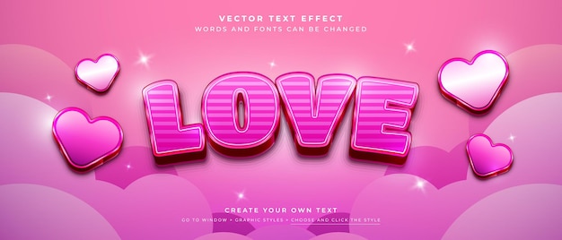 Amor corazones efecto de texto feliz día de San Valentín estilo gráfico rosa
