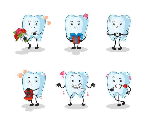 Vector el amor de los dientes establece el carácter. mascota de dibujos animados