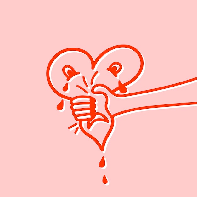 el amor duele apretando la mano corazón sangrante combo rosa y rojo dibujado a mano ilustración vectorial