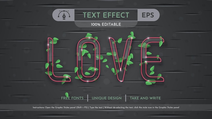 Vector amor efecto de texto editable estilo gráfico