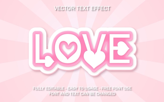 Amor efecto de texto editable rosa amor ilustración vectorial